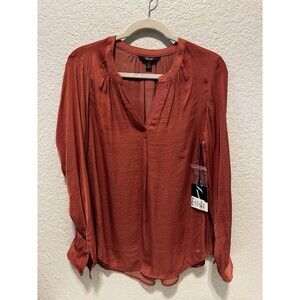 Simply Vera Wang Top Women’s Rust  V-Neck Blouse Long Sleeve Pullover Size M-NWT
